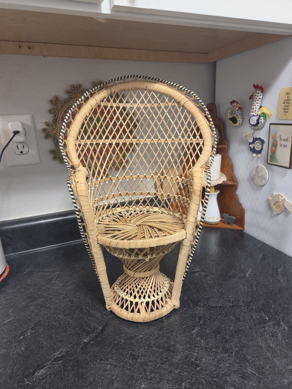 Woven Rattan Peacock Plant Stand.